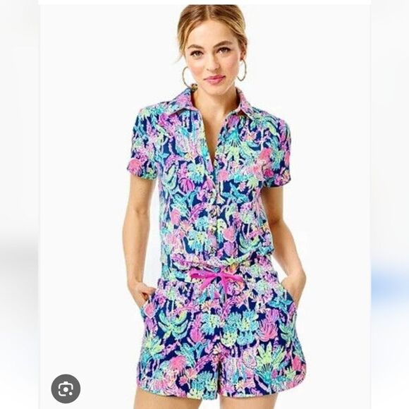 Lilly Pulitzer Women's Jorgie Terry Romper in Qyster Bay Navy. - Picture 1 of 14
